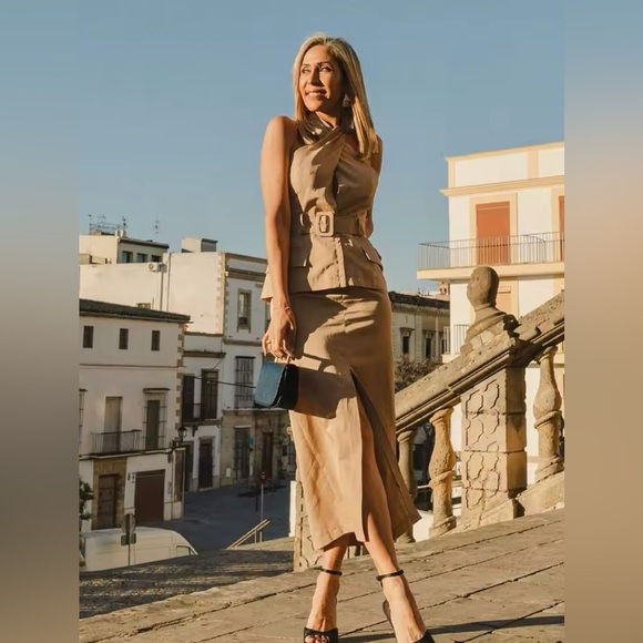 NET ZARA CROSSOVER BELTED MIDI DRESS - Picture 2 of 14